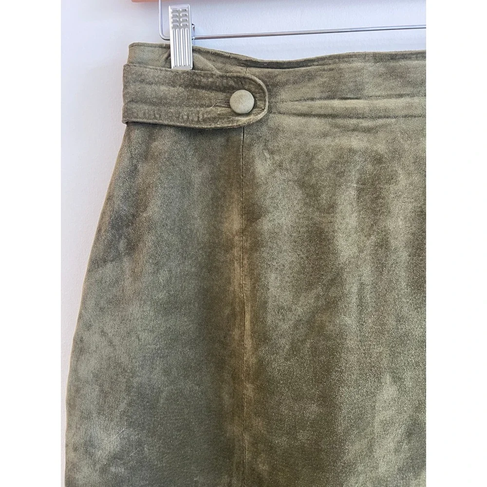 Vintage 70s 80s Evan Davies Olive Suede Pencil Midi Skirt 8 Leather Old Money